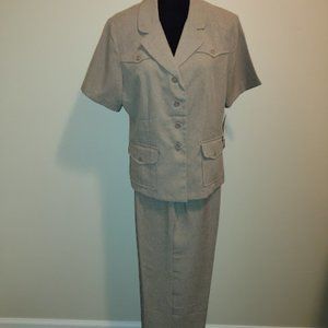 Perceptions, New 2pc Pant Set, Short Sleeves, Brown, Washable, Size-14